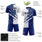 Benutzerdefinierte Gold Uniform Muster Weiß-Alte Kratzer Jersey Sublimation Fußball Royal Graffiti Benutzerdefinierte Gold Uniform Muster Weiß-Alte Kratzer Jersey Sublimation Fußball Royal Graffiti