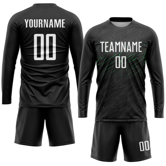 Schwarze Uniform Weiß-Neongrün Jersey Fußball Sublimation Custom Schwarze Uniform Weiß-Neongrün Jersey Fußball Sublimation Custom