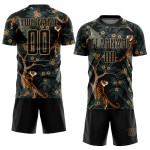 Pfau Gold Sublimation und Old Tiger Schwarz Fußball Jersey Custom Uniform Pfau Gold Sublimation und Old Tiger Schwarz Fußball Jersey Custom Uniform
