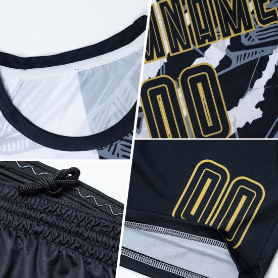 Fußball Gold Schwarz-Alt Benutzerdefinierte Muster Scratch Graffiti Uniform Jersey Sublimation Fußball Gold Schwarz-Alt Benutzerdefinierte Muster Scratch Graffiti Uniform Jersey Sublimation
