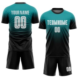 Benutzerdefinierte Teal Fußball Uniform Jersey Weiß-Schwarz Mode Sublimation Benutzerdefinierte Teal Fußball Uniform Jersey Weiß-Schwarz Mode Sublimation