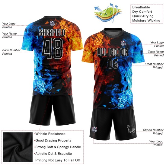 Uniform Custom Soccer Sublimation Figur Schwarz-Weiß Flamme Trikot Uniform Custom Soccer Sublimation Figur Schwarz-Weiß Flamme Trikot