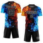 Uniform Custom Soccer Sublimation Figur Schwarz-Weiß Flamme Trikot Uniform Custom Soccer Sublimation Figur Schwarz-Weiß Flamme Trikot