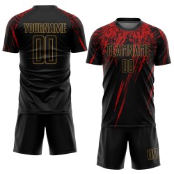 Gold-Rot Fußball Custom Schwarz Schwarz Old Jersey Uniform Sublimation Gold-Rot Fußball Custom Schwarz Schwarz Old Jersey Uniform Sublimation