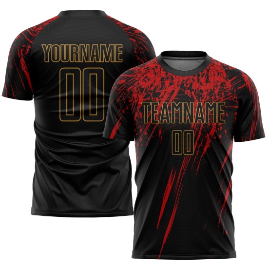 Gold-Rot Fußball Custom Schwarz Schwarz Old Jersey Uniform Sublimation Gold-Rot Fußball Custom Schwarz Schwarz Old Jersey Uniform Sublimation