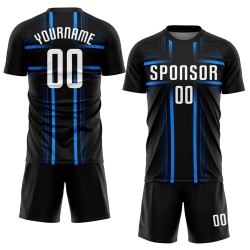 Jersey Blau Sublimation Weiß-Licht Custom Uniform Schwarz Fußball Jersey Blau Sublimation Weiß-Licht Custom Uniform Schwarz Fußball