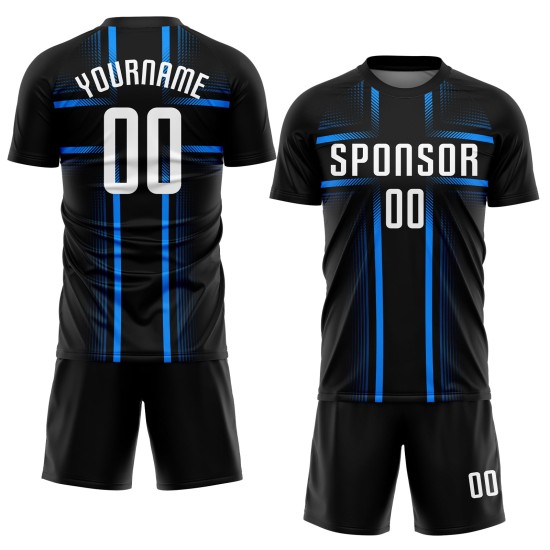Jersey Blau Sublimation Weiß-Licht Custom Uniform Schwarz Fußball Jersey Blau Sublimation Weiß-Licht Custom Uniform Schwarz Fußball