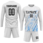 Sublimation Schwarzlicht Trikot Custom Uniform Weiß Fußball Blau Sublimation Schwarzlicht Trikot Custom Uniform Weiß Fußball Blau