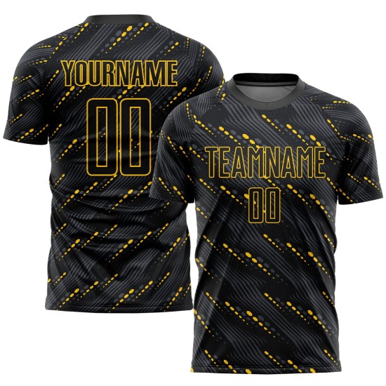 Schwarz-Gold Sublimation Fußballtrikot Schwarze benutzerdefinierte Uniform Schwarz-Gold Sublimation Fußballtrikot Schwarze benutzerdefinierte Uniform