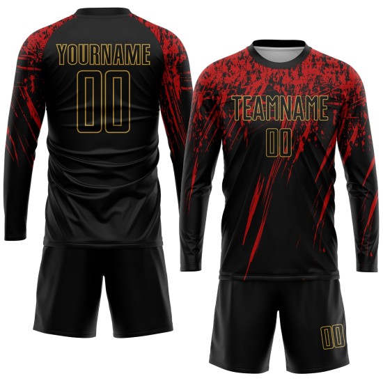 Gold-Rot Fußball Custom Schwarz Schwarz Old Jersey Uniform Sublimation Gold-Rot Fußball Custom Schwarz Schwarz Old Jersey Uniform Sublimation