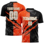 Custom Sublimation Fußball Schwarz Jersey Orange-Altes Muster Gold Weiß Scratch Graffiti Uniform Custom Sublimation Fußball Schwarz Jersey Orange-Altes Muster Gold Weiß Scratch Graffiti Uniform