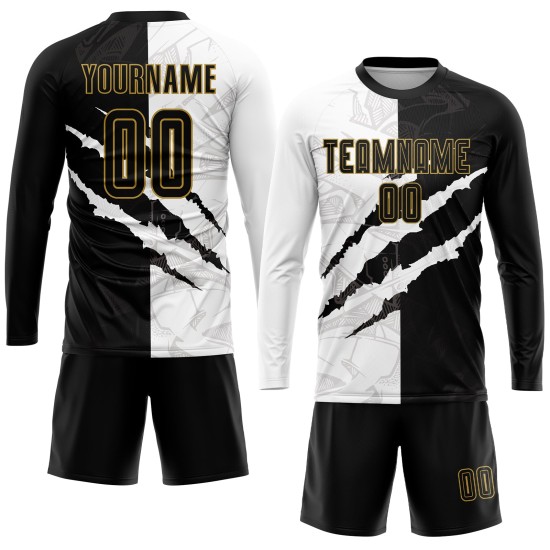 Fußball Gold Schwarz-Alt Benutzerdefinierte Muster Scratch Graffiti Uniform Jersey Sublimation Fußball Gold Schwarz-Alt Benutzerdefinierte Muster Scratch Graffiti Uniform Jersey Sublimation