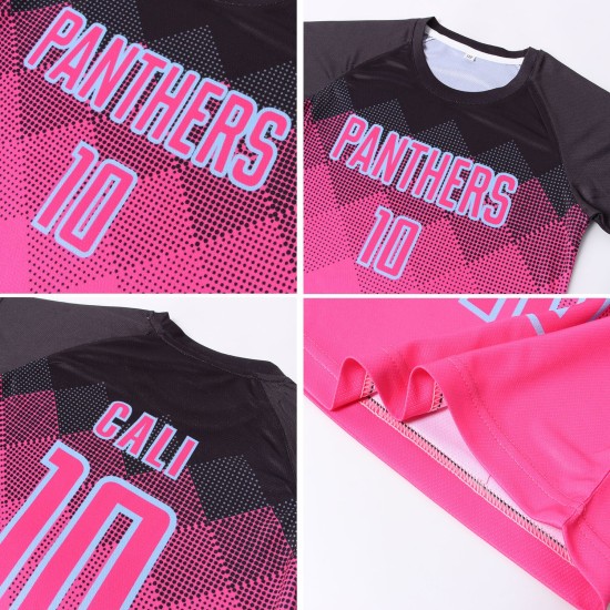 Sublimation Blau Quadratische Form Benutzerdefinierte Gradienten Uniform Fußball Rosa Jersey Schwarz-Licht Sublimation Blau Quadratische Form Benutzerdefinierte Gradienten Uniform Fußball Rosa Jersey Schwarz-Licht