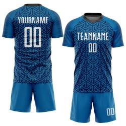 Sublimation Custom Weiß-Schwarz Fußball Uniform Blau Jersey Sublimation Custom Weiß-Schwarz Fußball Uniform Blau Jersey