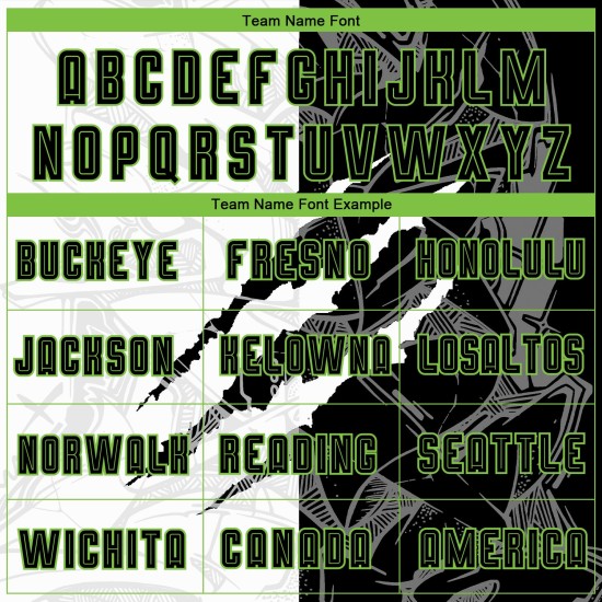 Graffiti Scratch Sublimation Custom Fußball Grün Muster Jersey Schwarz-Neon Uniform Graffiti Scratch Sublimation Custom Fußball Grün Muster Jersey Schwarz-Neon Uniform