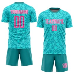 Fußballuniform Sublimationstrikot Benutzerdefiniertes Rosa-Weiß-Aqua Fußballuniform Sublimationstrikot Benutzerdefiniertes Rosa-Weiß-Aqua