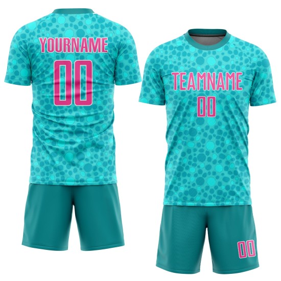 Fußballuniform Sublimationstrikot Benutzerdefiniertes Rosa-Weiß-Aqua Fußballuniform Sublimationstrikot Benutzerdefiniertes Rosa-Weiß-Aqua