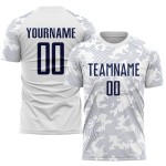 Weiße Sublimationsuniform, benutzerdefiniertes Fußballtrikot, Marineblau Weiße Sublimationsuniform, benutzerdefiniertes Fußballtrikot, Marineblau