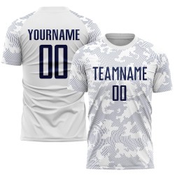 Weiße Sublimationsuniform, benutzerdefiniertes Fußballtrikot, Marineblau Weiße Sublimationsuniform, benutzerdefiniertes Fußballtrikot, Marineblau