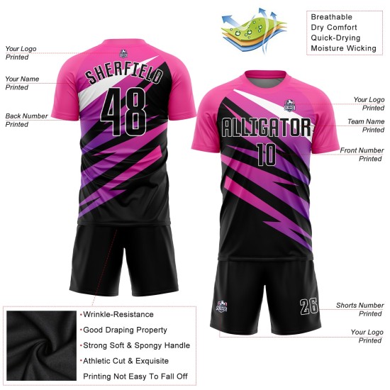 Rosa Uniform Trikot Schwarz-Weiß Custom Fußball Sublimation Rosa Uniform Trikot Schwarz-Weiß Custom Fußball Sublimation