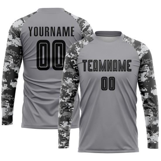 Fußball-Trikot in Schwarz-Camouflage-Uniform, Sublimation, benutzerdefiniertes graues Trikot Fußball-Trikot in Schwarz-Camouflage-Uniform, Sublimation, benutzerdefiniertes graues Trikot
