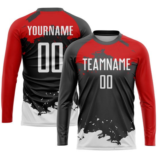 Uniform Custom Weiß-Rot Fußball Sublimation Schwarz Trikot Uniform Custom Weiß-Rot Fußball Sublimation Schwarz Trikot