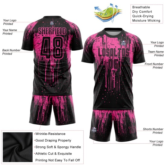 Rosa Sublimation Schwarzes Trikot Fußballuniform Custom Rosa Sublimation Schwarzes Trikot Fußballuniform Custom