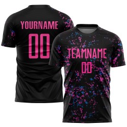 Blaue Uniform Jersey Custom Schwarz Pink-Light Fußball Sublimation Blaue Uniform Jersey Custom Schwarz Pink-Light Fußball Sublimation