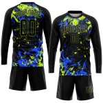 Jersey Sublimation Schwarz Grün-Royal Fußball Uniform Schwarz Custom Neon Jersey Sublimation Schwarz Grün-Royal Fußball Uniform Schwarz Custom Neon