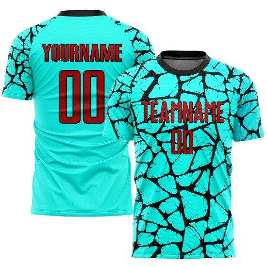 Aqua Custom Sublimation Rot-Schwarz Fußballuniform Trikot Aqua Custom Sublimation Rot-Schwarz Fußballuniform Trikot