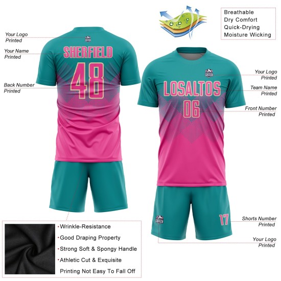 Jersey Teal Uniform Sublimation Pink-Creme Custom Fußball Jersey Teal Uniform Sublimation Pink-Creme Custom Fußball