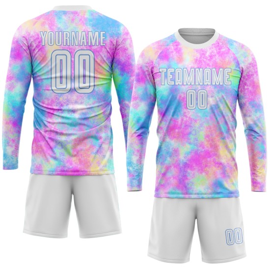 Sublimationstrikot Blaue Krawatte Benutzerdefinierte Fußballuniform Farbstoff Weiß-Licht Sublimationstrikot Blaue Krawatte Benutzerdefinierte Fußballuniform Farbstoff Weiß-Licht