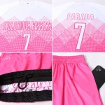 Fußballuniform Weiß Benutzerdefiniertes Rosa Sublimationstrikot Fußballuniform Weiß Benutzerdefiniertes Rosa Sublimationstrikot