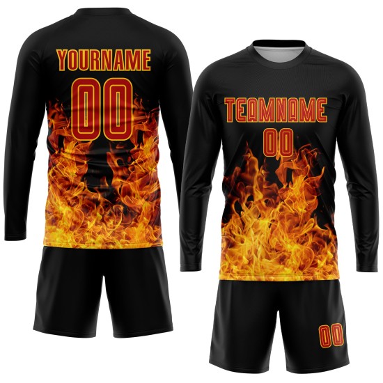 Sublimation Custom Flame Rot-Gold Trikot Uniform Fußball Schwarz Sublimation Custom Flame Rot-Gold Trikot Uniform Fußball Schwarz