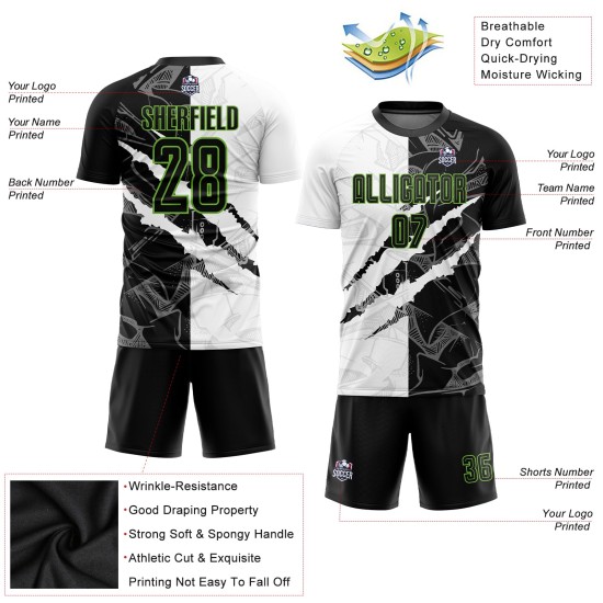 Graffiti Scratch Sublimation Custom Fußball Grün Muster Jersey Schwarz-Neon Uniform Graffiti Scratch Sublimation Custom Fußball Grün Muster Jersey Schwarz-Neon Uniform