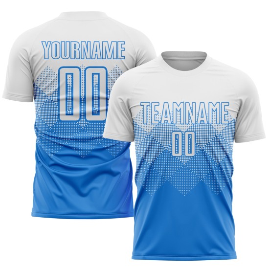 Weißes Pulver Fußball Custom Sublimation Uniform Blaues Trikot Weißes Pulver Fußball Custom Sublimation Uniform Blaues Trikot