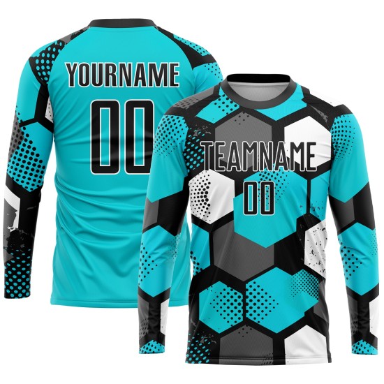 Aqua Uniform Sublimation Schwarz-Weiß Fußball Custom Jersey Aqua Uniform Sublimation Schwarz-Weiß Fußball Custom Jersey