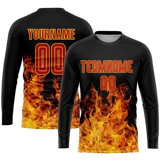 Sublimation Custom Flame Rot-Gold Trikot Uniform Fußball Schwarz Sublimation Custom Flame Rot-Gold Trikot Uniform Fußball Schwarz