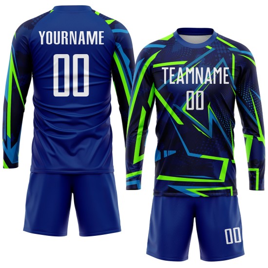 Weiß-Neon Custom Jersey Fußball Grün Sublimation Uniform Royal Weiß-Neon Custom Jersey Fußball Grün Sublimation Uniform Royal