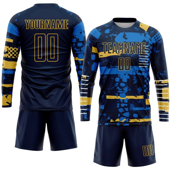 Trikot Navy-Gold Benutzerdefinierte Sublimation Fußballuniform Navy Trikot Navy-Gold Benutzerdefinierte Sublimation Fußballuniform Navy