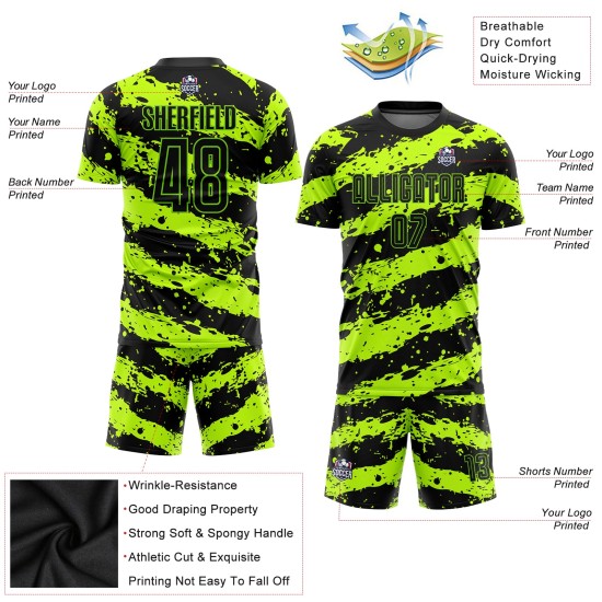 Schwarze Sublimation Custom Green Neon Jersey Fußballuniform Schwarze Sublimation Custom Green Neon Jersey Fußballuniform