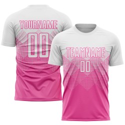 Fußballuniform Weiß Benutzerdefiniertes Rosa Sublimationstrikot Fußballuniform Weiß Benutzerdefiniertes Rosa Sublimationstrikot
