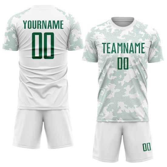 Benutzerdefinierte Uniform Trikot Fußball Sublimation Weiß Kelly Grün Benutzerdefinierte Uniform Trikot Fußball Sublimation Weiß Kelly Grün