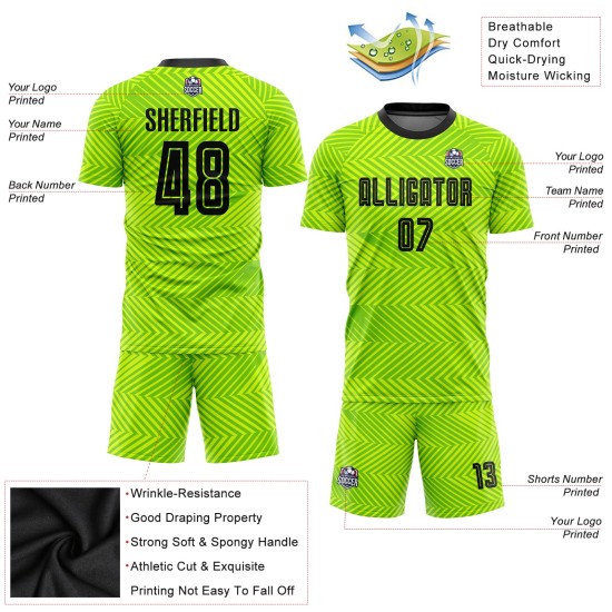 Neon Trikot Uniform Schwarz Benutzerdefinierte Grün Sublimation Fußball Neon Trikot Uniform Schwarz Benutzerdefinierte Grün Sublimation Fußball