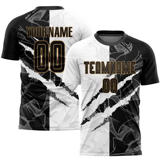 Fußball Gold Schwarz-Alt Benutzerdefinierte Muster Scratch Graffiti Uniform Jersey Sublimation Fußball Gold Schwarz-Alt Benutzerdefinierte Muster Scratch Graffiti Uniform Jersey Sublimation
