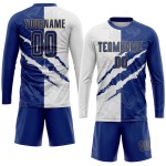 Benutzerdefinierte Gold Uniform Muster Weiß-Alte Kratzer Jersey Sublimation Fußball Royal Graffiti Benutzerdefinierte Gold Uniform Muster Weiß-Alte Kratzer Jersey Sublimation Fußball Royal Graffiti