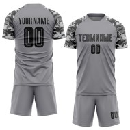 Fußball-Trikot in Schwarz-Camouflage-Uniform, Sublimation, benutzerdefiniertes graues Trikot Fußball-Trikot in Schwarz-Camouflage-Uniform, Sublimation, benutzerdefiniertes graues Trikot