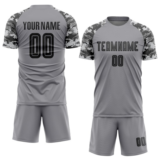 Fußball-Trikot in Schwarz-Camouflage-Uniform, Sublimation, benutzerdefiniertes graues Trikot Fußball-Trikot in Schwarz-Camouflage-Uniform, Sublimation, benutzerdefiniertes graues Trikot