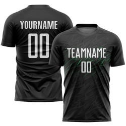 Schwarze Uniform Weiß-Neongrün Jersey Fußball Sublimation Custom Schwarze Uniform Weiß-Neongrün Jersey Fußball Sublimation Custom