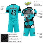 Aqua Uniform Sublimation Schwarz-Weiß Fußball Custom Jersey Aqua Uniform Sublimation Schwarz-Weiß Fußball Custom Jersey